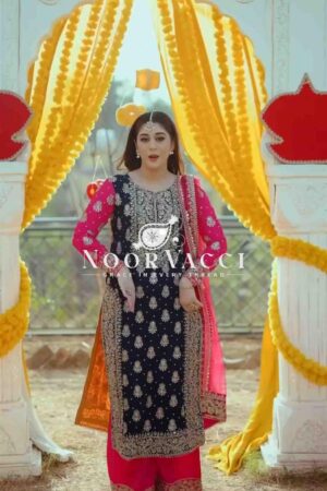 Shop Fox Georgette Embroidered Top-Plazzo with Dupatta Set