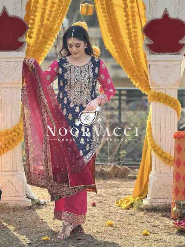 Fox Georgette Embroidered Top-Plazzo with Dupatta Set - Image 4