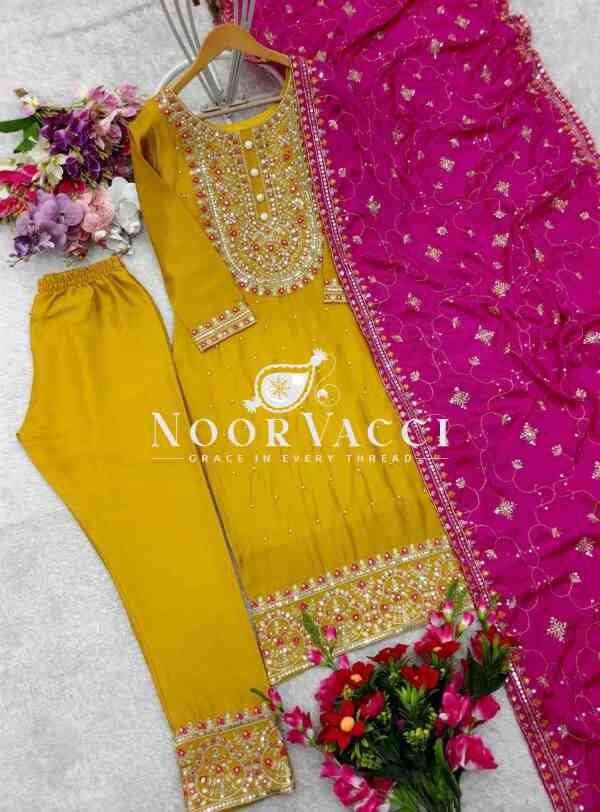 Cinon Silk Embroidered Top-Pent with Dupatta Set - Image 5