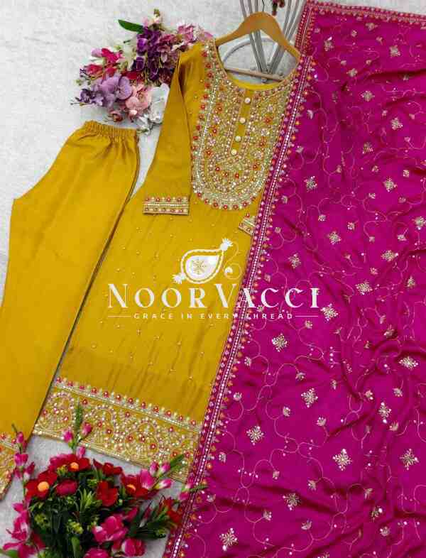 Cinon Silk Embroidered Top-Pent with Dupatta Set - Image 3