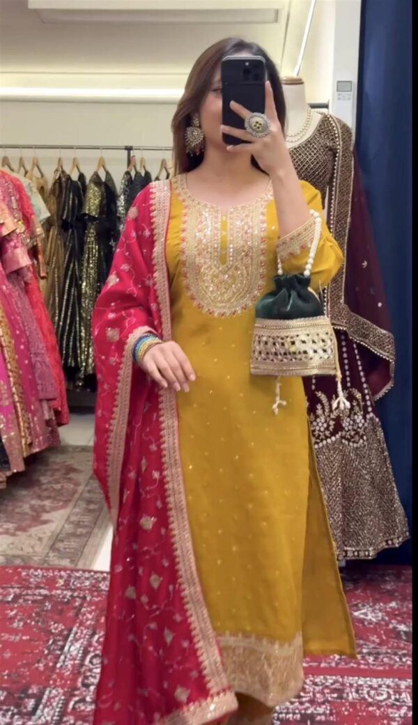 Buy Cinon Silk Embroidered Top-Pent with Dupatta Set - Image 2