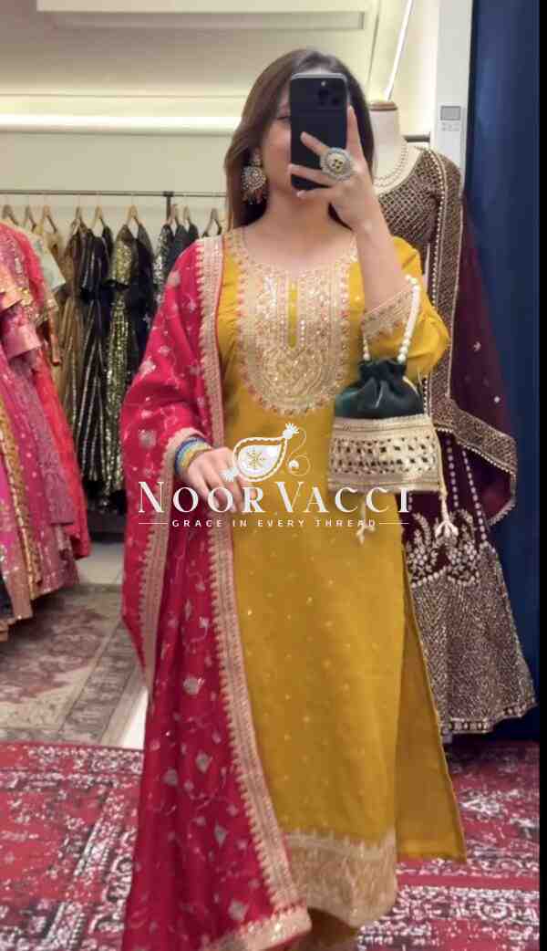 Cinon Silk Embroidered Top-Pent with Dupatta Set - Image 2