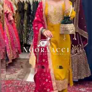 Cinon Silk Embroidered Top-Pent with Dupatta Set