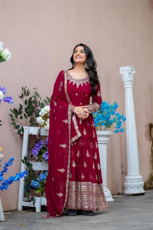 Buy Designer Faux Georgette Embroidered Gown with Dupatta - Image 6