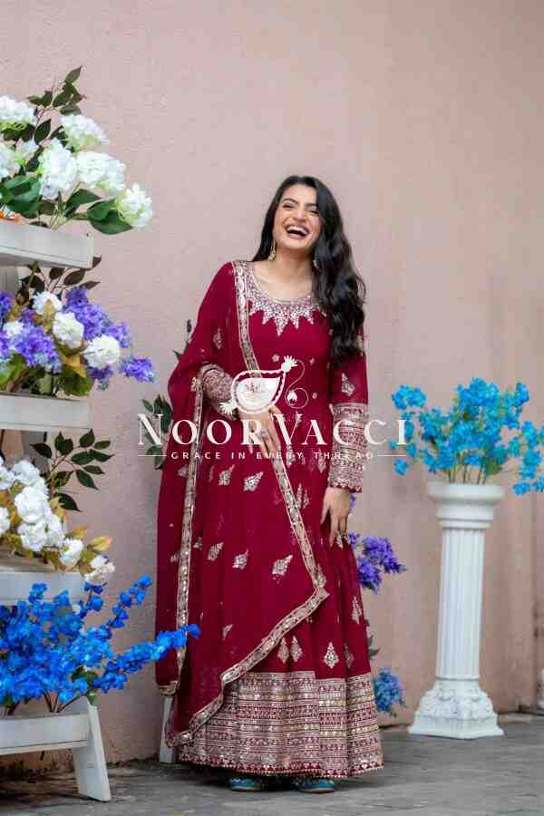 Designer Faux Georgette Embroidered Gown with Dupatta - Image 5
