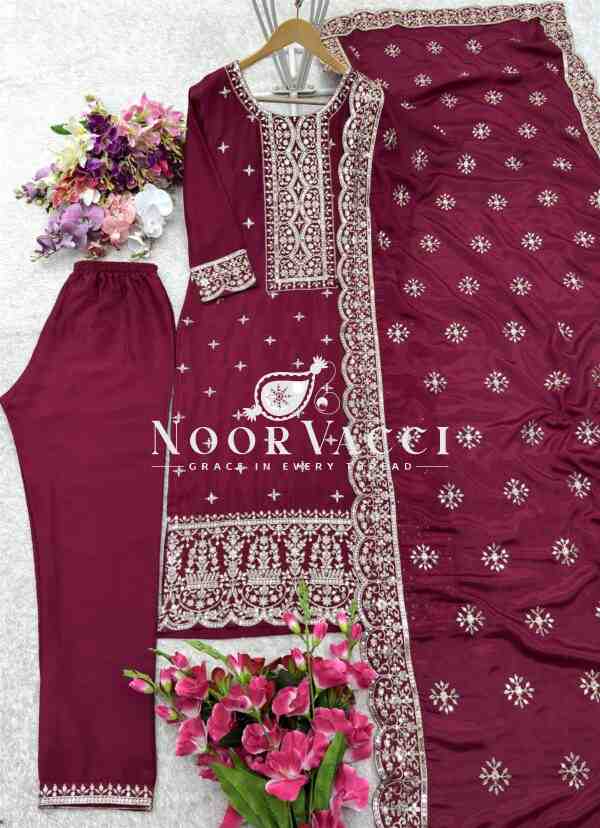 Vichitra Silk Embroidered Top-Pent with Dupatta Set - Image 7