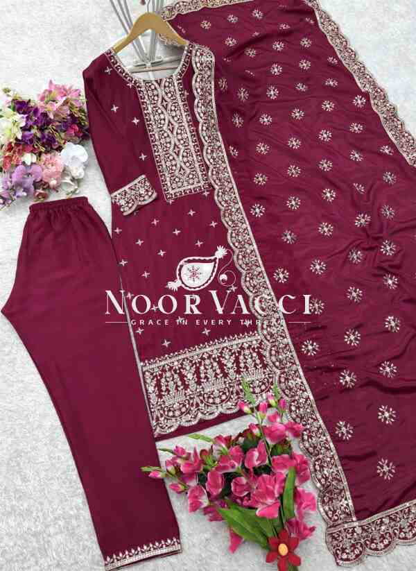 Vichitra Silk Embroidered Top-Pent with Dupatta Set - Image 6