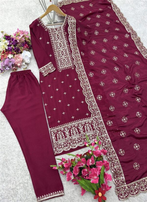 Buy Vichitra Silk Embroidered Top-Pent with Dupatta Set - Image 6
