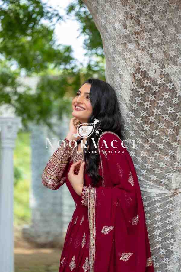 Designer Faux Georgette Embroidered Gown with Dupatta - Image 4