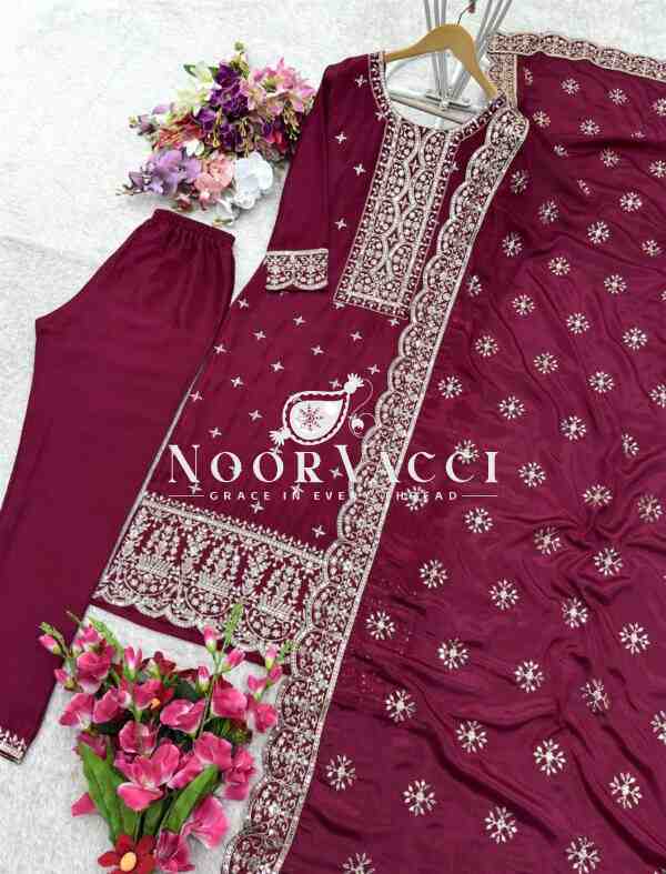 Vichitra Silk Embroidered Top-Pent with Dupatta Set - Image 4