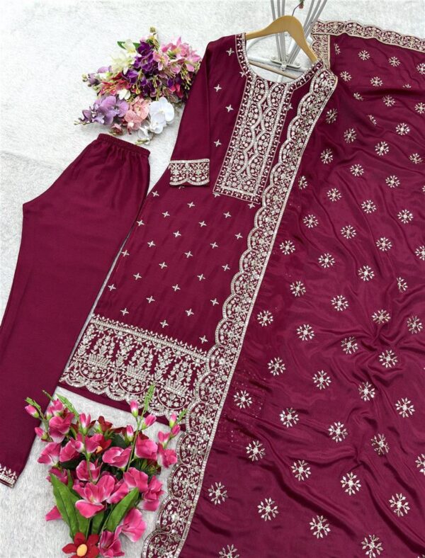 Buy Vichitra Silk Embroidered Top-Pent with Dupatta Set - Image 4