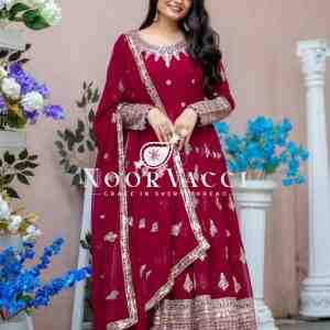 Designer Faux Georgette Embroidered Gown with Dupatta