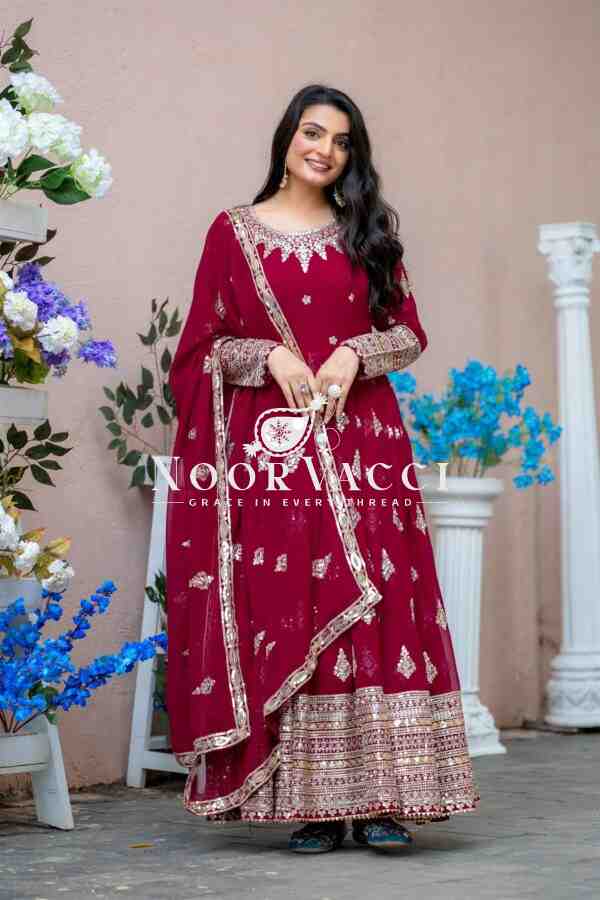 Designer Faux Georgette Embroidered Gown with Dupatta