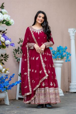 Buy Designer Faux Georgette Embroidered Gown with Dupatta