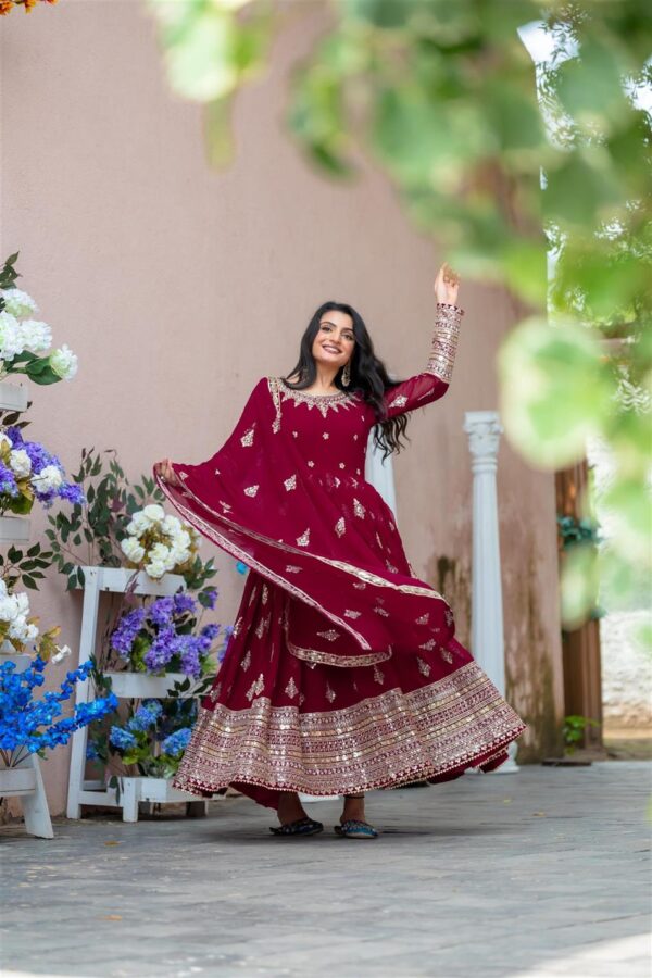 Buy Designer Faux Georgette Embroidered Gown with Dupatta - Image 3