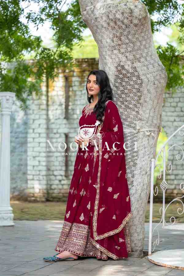 Designer Faux Georgette Embroidered Gown with Dupatta - Image 2