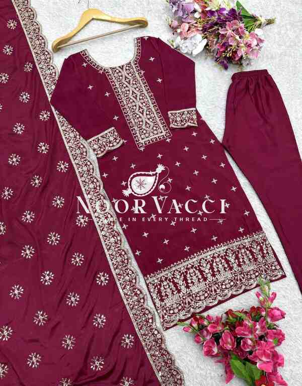 Vichitra Silk Embroidered Top-Pent with Dupatta Set - Image 5