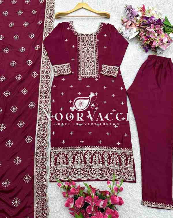 Vichitra Silk Embroidered Top-Pent with Dupatta Set - Image 3