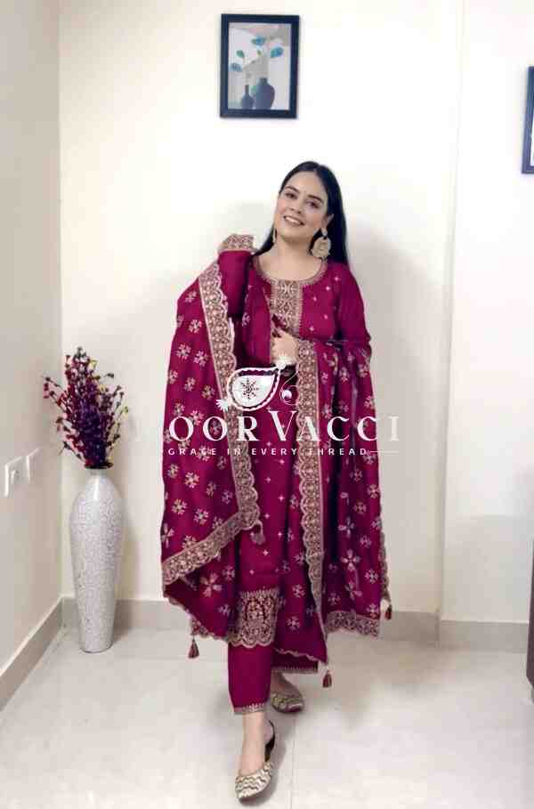 Vichitra Silk Embroidered Top-Pent with Dupatta Set - Image 2