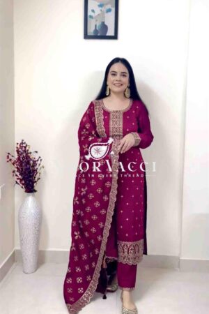 Buy Vichitra Silk Embroidered Top-Pent with Dupatta Set