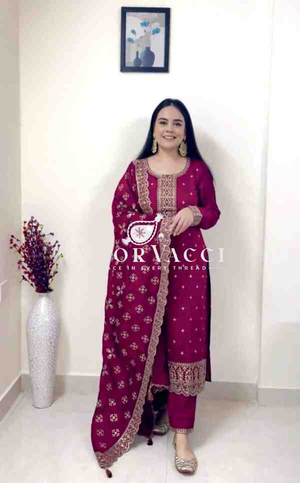 Vichitra Silk Embroidered Top-Pent with Dupatta Set