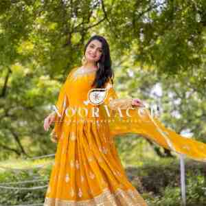Designer Faux Georgette Embroidered Gown with Dupatta
