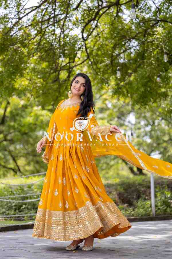 Designer Faux Georgette Embroidered Gown with Dupatta