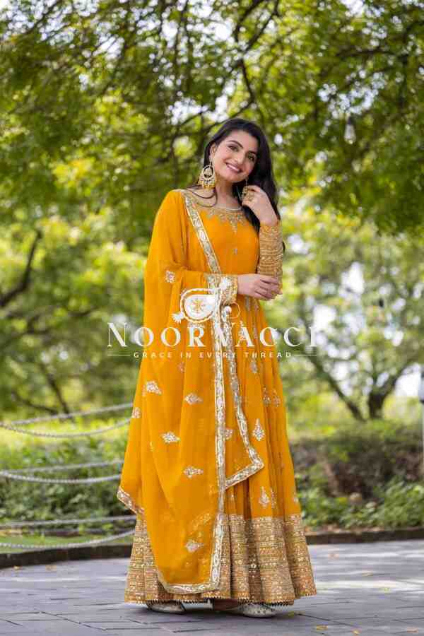 Designer Faux Georgette Embroidered Gown with Dupatta - Image 3