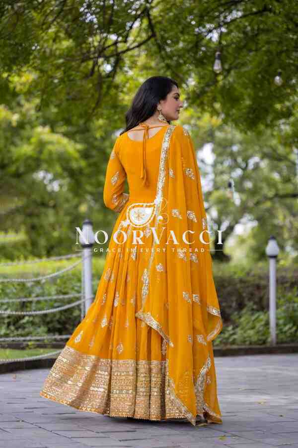Designer Faux Georgette Embroidered Gown with Dupatta - Image 4