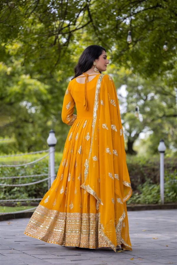 Shop Designer Faux Georgette Embroidered Gown with Dupatta - Image 4