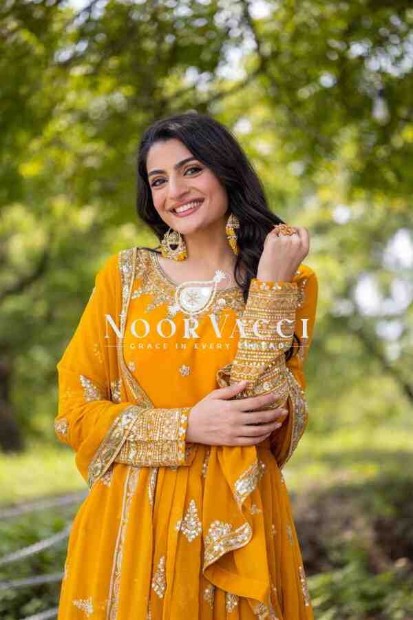 Designer Faux Georgette Embroidered Gown with Dupatta - Image 2