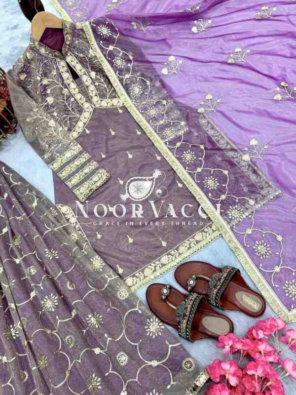 Premium Pur Twil Gold Net Designer Set – Heavy Embroidered Top, Plazzo & Dupatta - Image 7