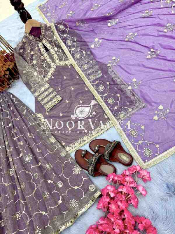 Premium Pur Twil Gold Net Designer Set – Heavy Embroidered Top, Plazzo & Dupatta - Image 6