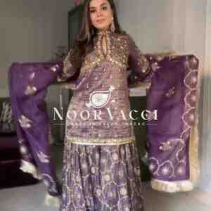 Premium Pur Twil Gold Net Designer Set – Heavy Embroidered Top, Plazzo & Dupatta