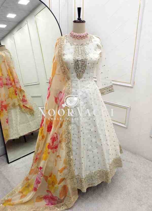 Tebby Organza Anarkali Gown-Pant with Dupatta Set - Image 7