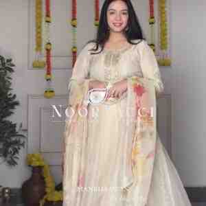 Tebby Organza Anarkali Gown-Pant with Dupatta Set