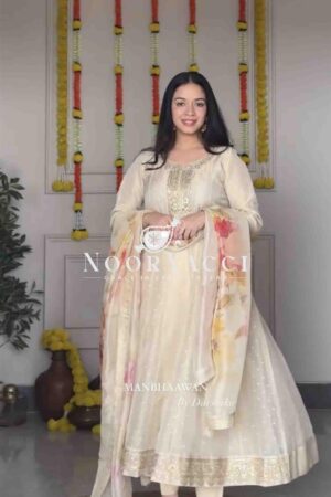 Buy Tebby Organza Anarkali Gown-Pant with Dupatta Set