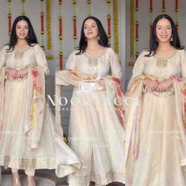 Tebby Organza Anarkali Gown-Pant with Dupatta Set - Image 2
