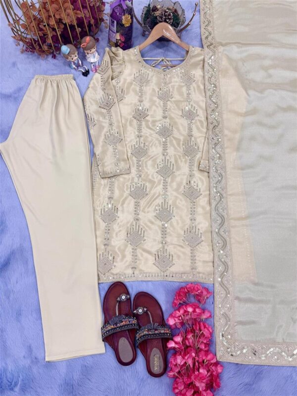 Shop Designer Heavy Chinon Silk Top Bottom & Dupatta Set – Elegant Party Wear - Image 7