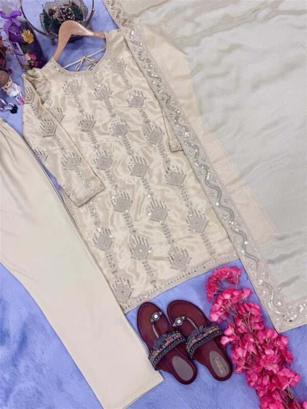 Shop Designer Heavy Chinon Silk Top Bottom & Dupatta Set – Elegant Party Wear - Image 5
