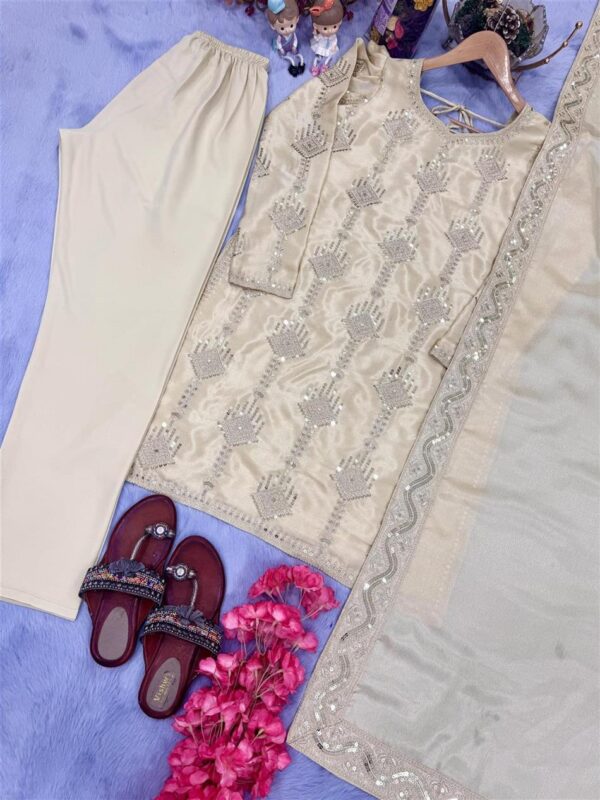 Shop Designer Heavy Chinon Silk Top Bottom & Dupatta Set – Elegant Party Wear - Image 6