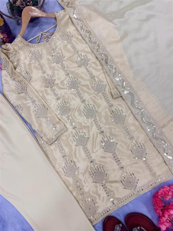Shop Designer Heavy Chinon Silk Top Bottom & Dupatta Set – Elegant Party Wear - Image 4