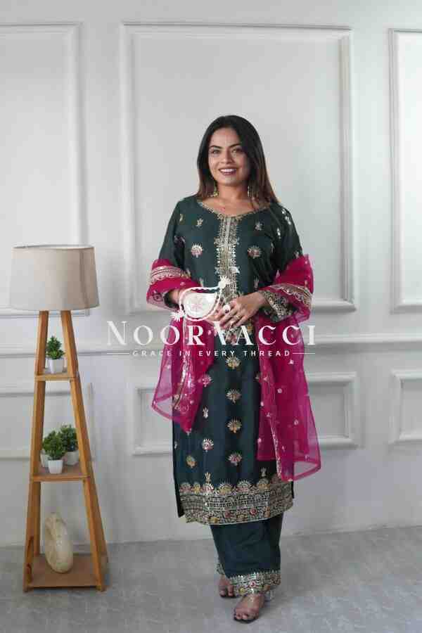 Vichitra Silk Top-Plazzo with Organza Dupatta Set - Image 6
