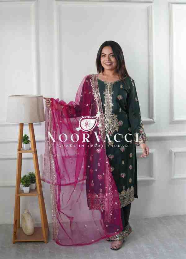 Vichitra Silk Top-Plazzo with Organza Dupatta Set