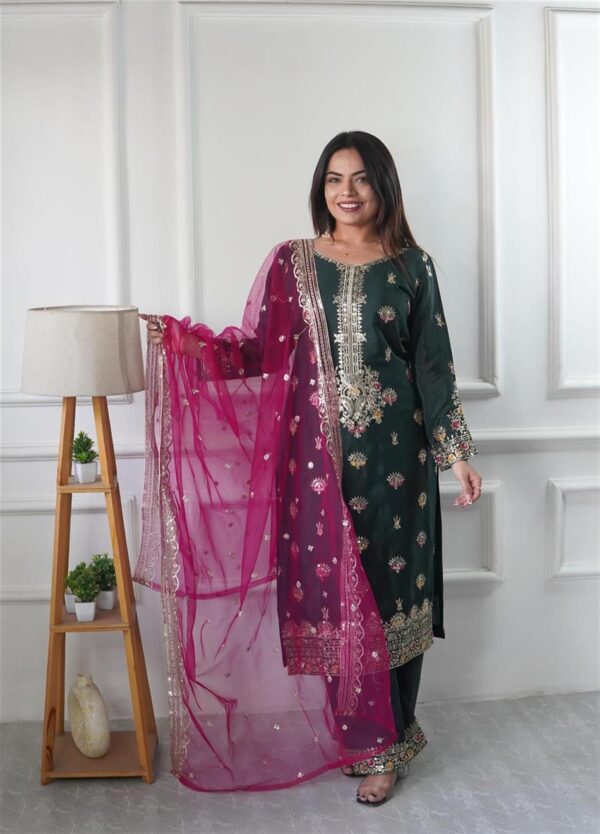 Buy Vichitra Silk Top-Plazzo with Organza Dupatta Set