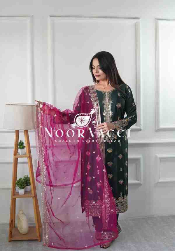Vichitra Silk Top-Plazzo with Organza Dupatta Set - Image 5