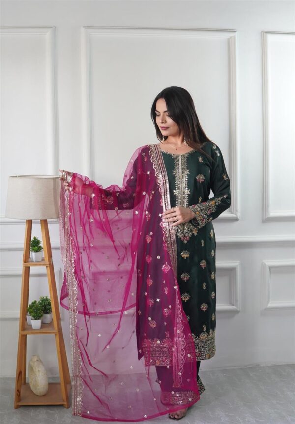 Buy Vichitra Silk Top-Plazzo with Organza Dupatta Set - Image 5