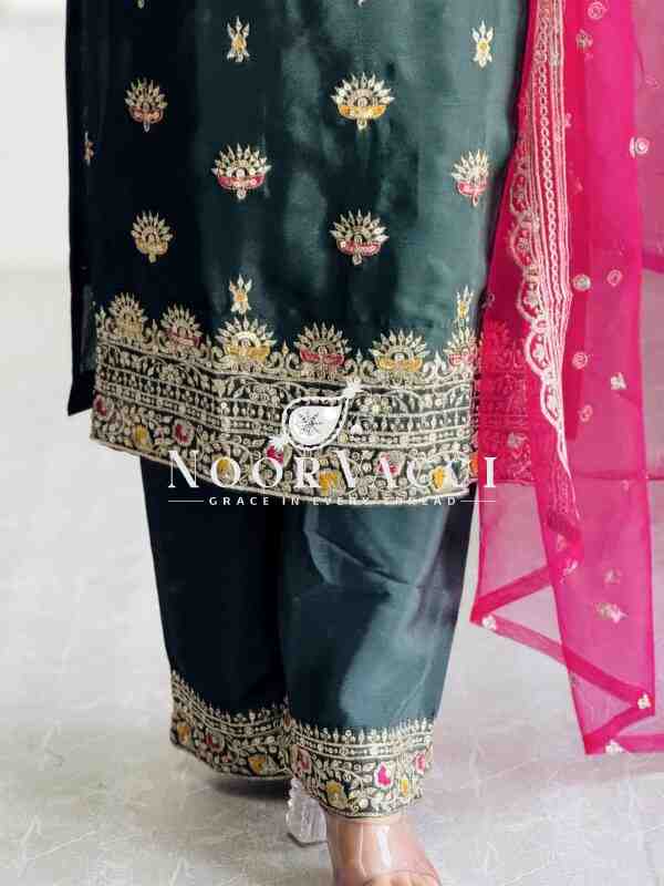 Vichitra Silk Top-Plazzo with Organza Dupatta Set - Image 10