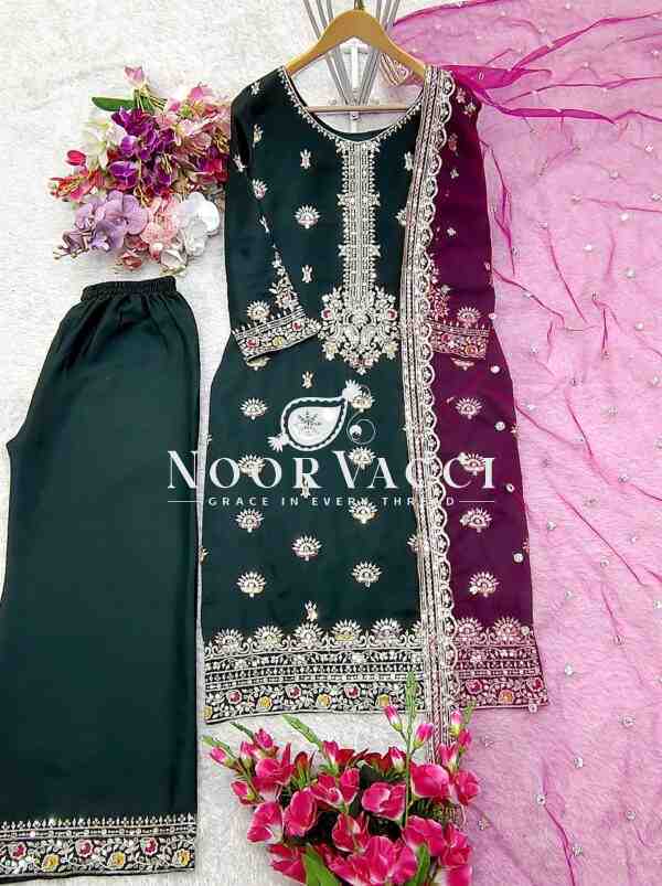 Vichitra Silk Top-Plazzo with Organza Dupatta Set - Image 11