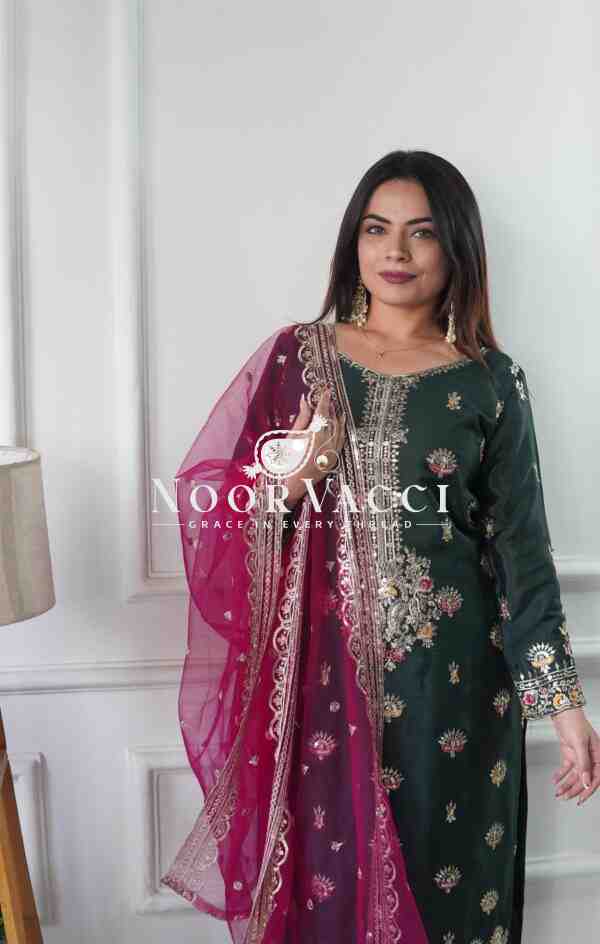 Vichitra Silk Top-Plazzo with Organza Dupatta Set - Image 3